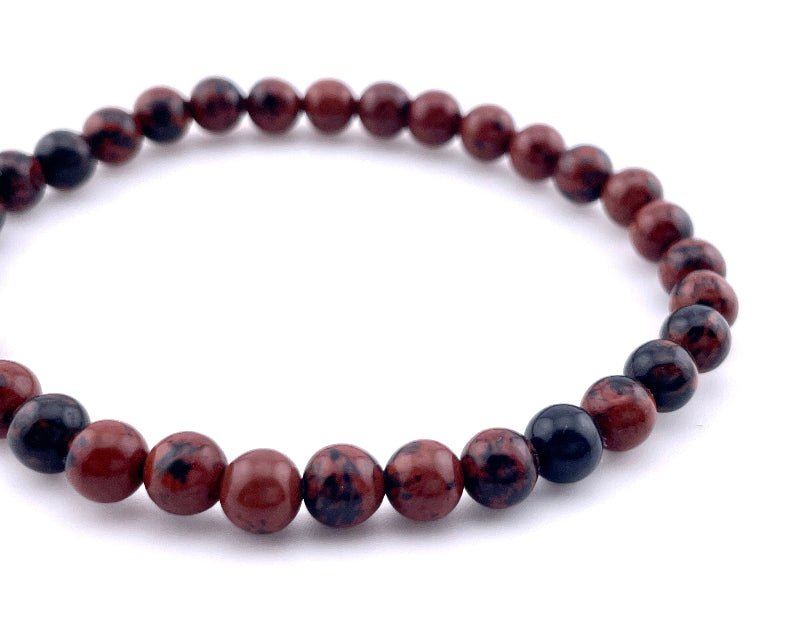 Mahagoni - Obsidian Armband mit 6mm großen perlen auf elastischem Band