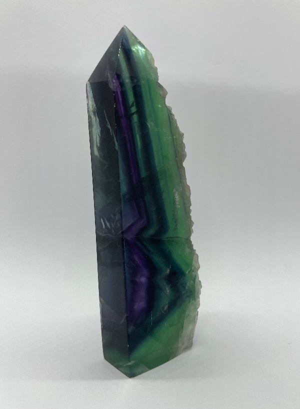 Regenbogen - Fluorit Spitze mit Lila und Grün