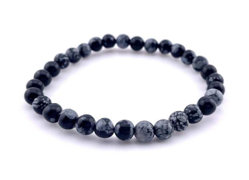 Schneeflocke - Obsidian Armband elastisch, 6mm perlen, ideal für Männer und Frauen