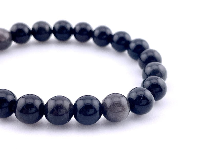Echte Silberobsidian Armband mit 6mm großen Perlen auf elastischem Band