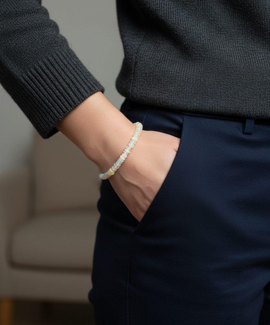 Welo Opal Armband getragen – Äthiopischer Opal mit Silber für Eleganz & positive Energie