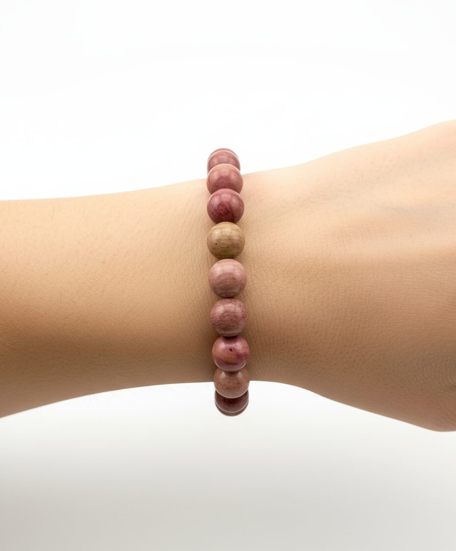 Rhodonit Armband am Handgelenk – Schmuck für Herzensenergie & Ausgleich