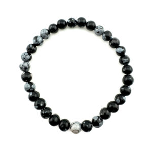 Schneeflocken Obsidian Armband rund – Heilstein Schmuck für Schutz & Erdung