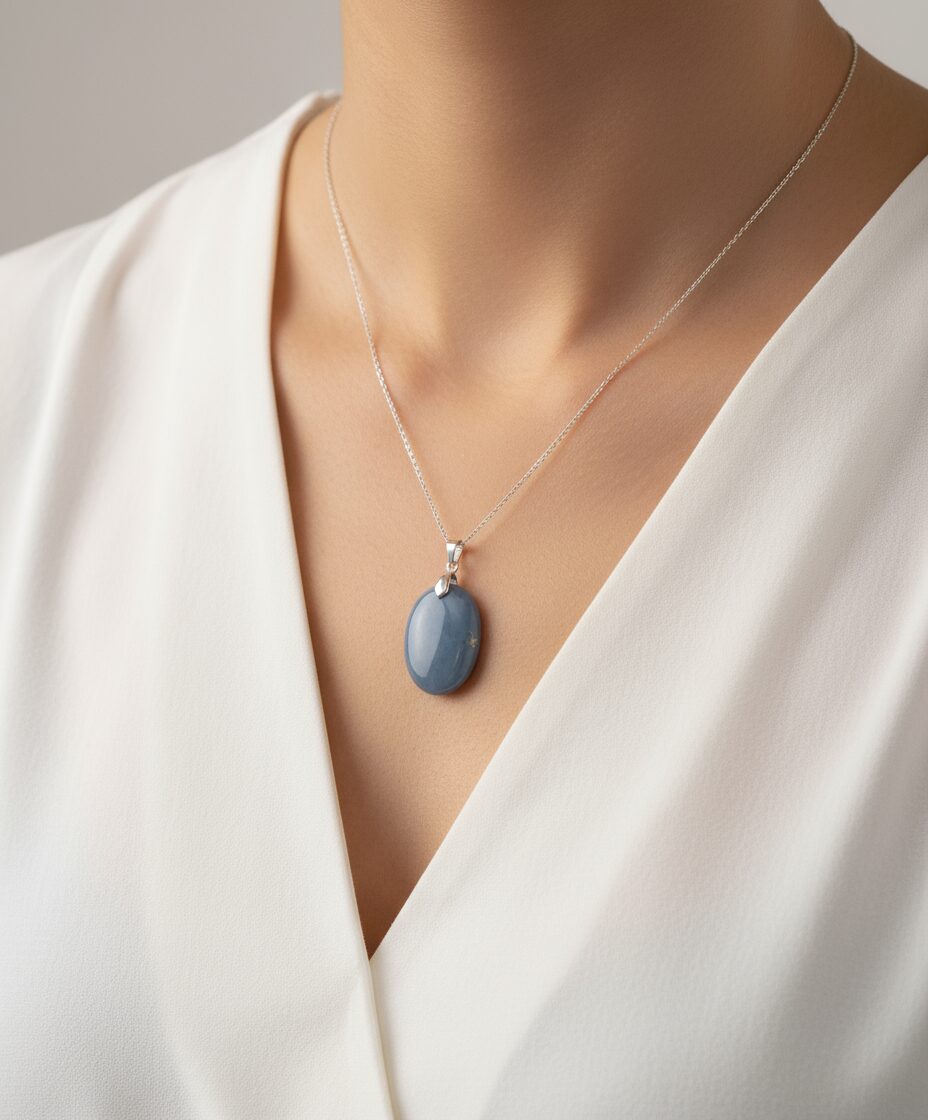 Angelit Anhänger Silber 925 – hellblauer Heilstein für Ruhe und Ausgeglichenheit