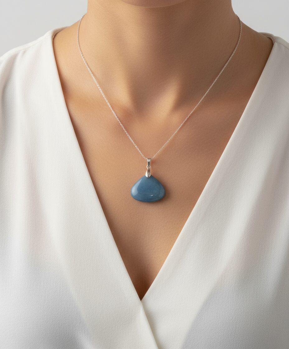 Angelit Anhänger – blauer Heilstein mit Silberöse 925