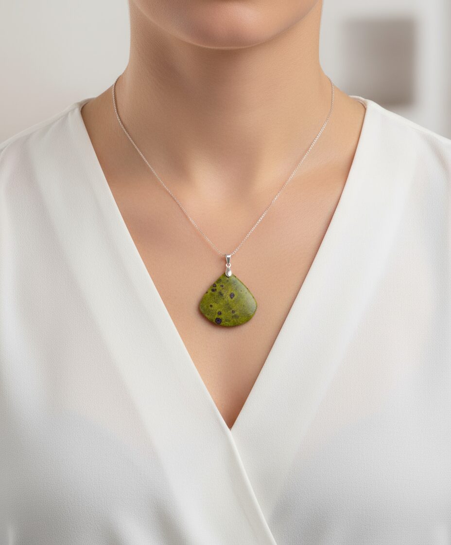 Atlantisit Anhänger – Heilstein-Schmuck mit grüner und violetter Maserung