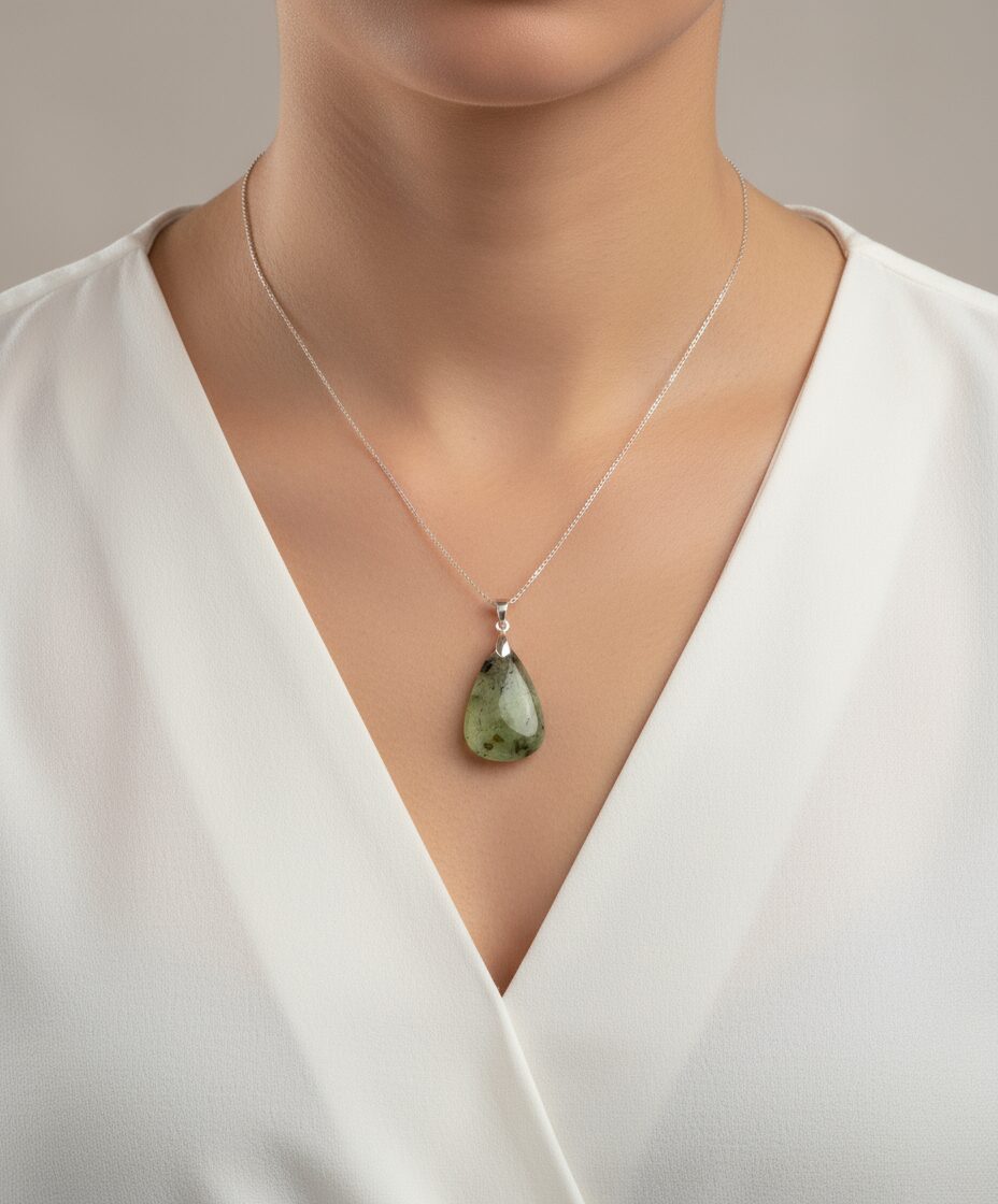 Prehnit Anhänger Silber 925 – Grüner Edelstein für Harmonie und Heilung