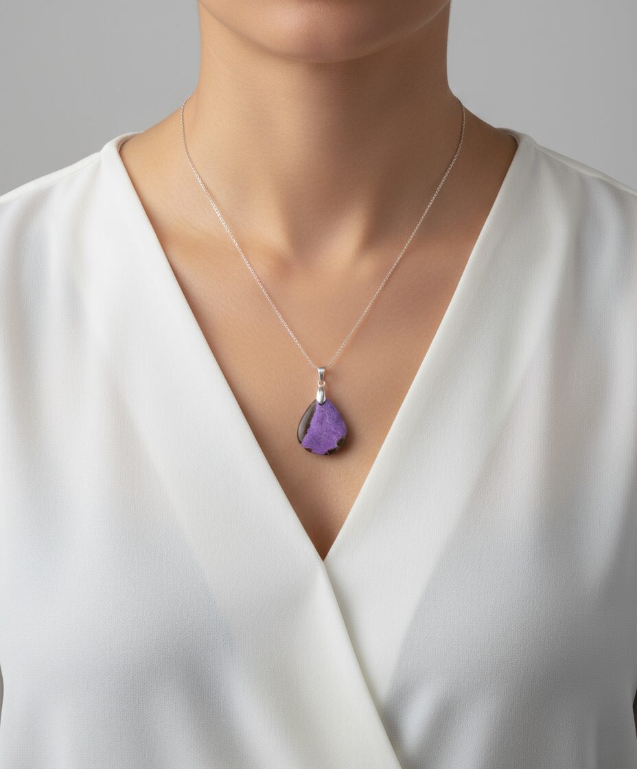 Stichtit Anhänger Silber 925 – Heilstein mit violett-grüner Struktur